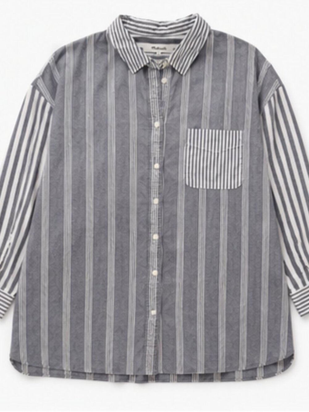 Madewell Gray & White Striped Oversized Button Front Shirt | XL Plus Size